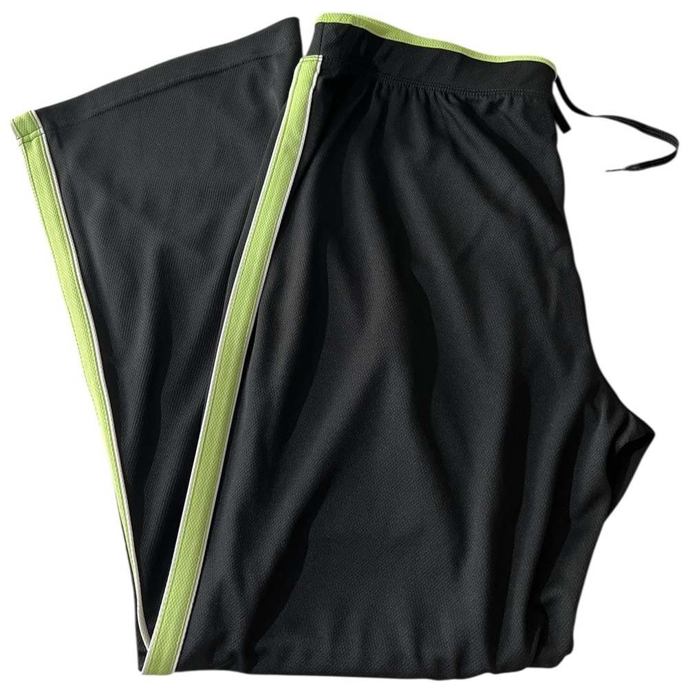 Black Track Pants with Neon Green and White Stripes, size L